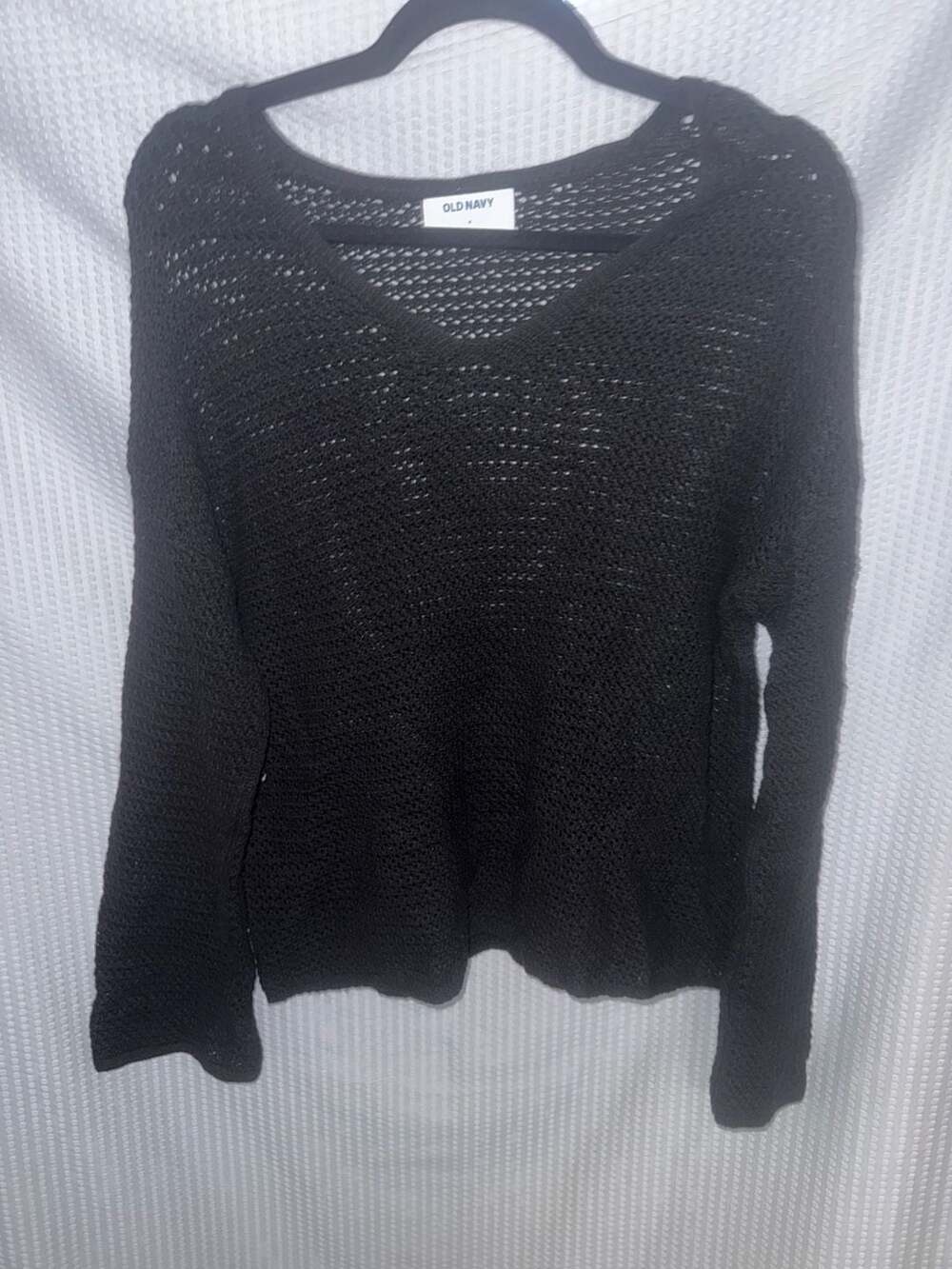 Old Navy Black Open Knit V-Neck Sweater